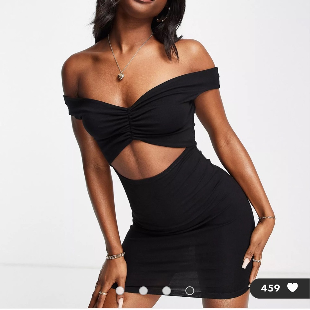 NWT ASOS DESIGN knot front off shoulder mini dress in black 4 cute sexy cut out